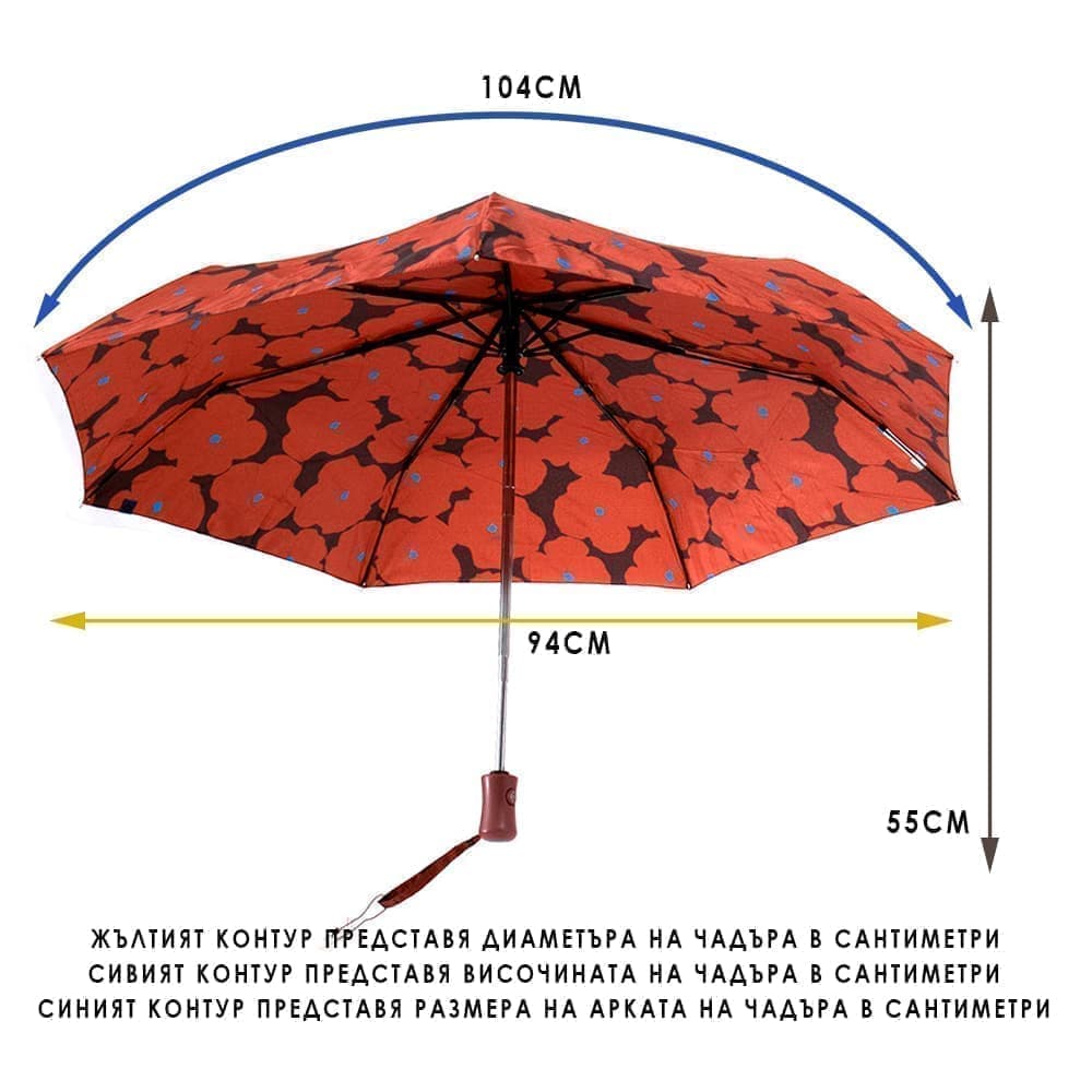 Автоматичен чадър CLIMA C-COLLECTION модел FLORES с ветроустойчива и олекотена конструкция цвят червен