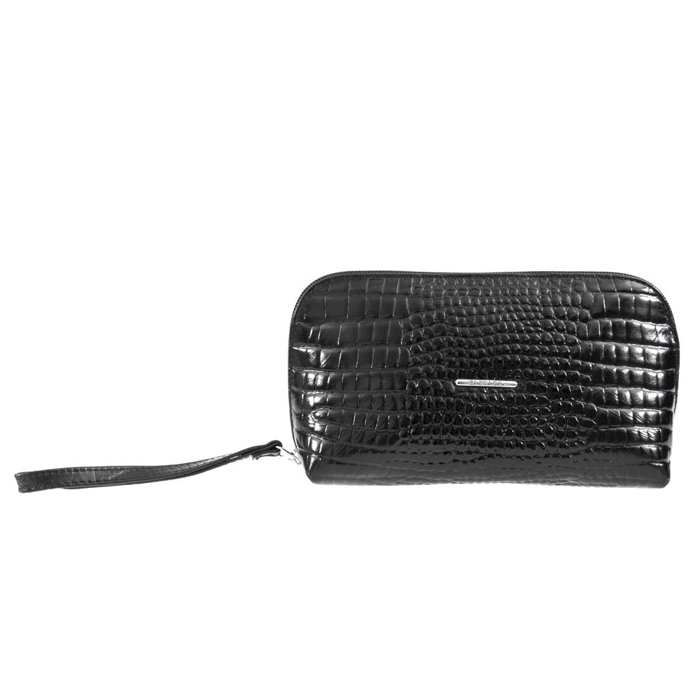 Малка козметична чанта от естествена кожа PAULA VENTI модел CHARM несесер цвят черен кроко