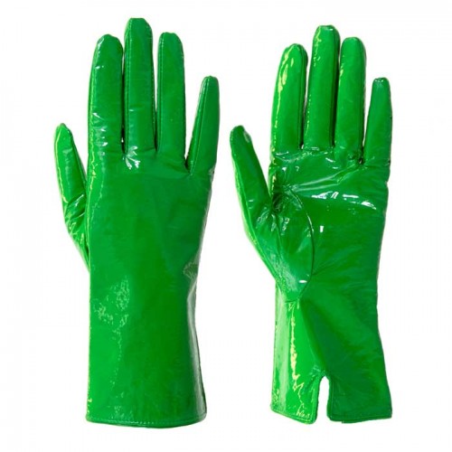 Дамски ръкавици PAULA VENTI модел SHINE естествена кожа зелен лак