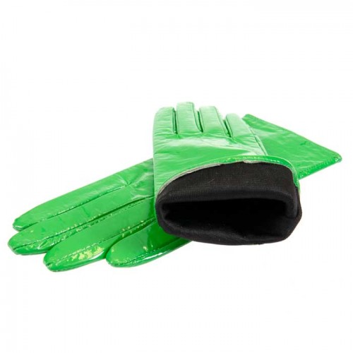 Дамски ръкавици PAULA VENTI модел SHINE естествена кожа зелен лак