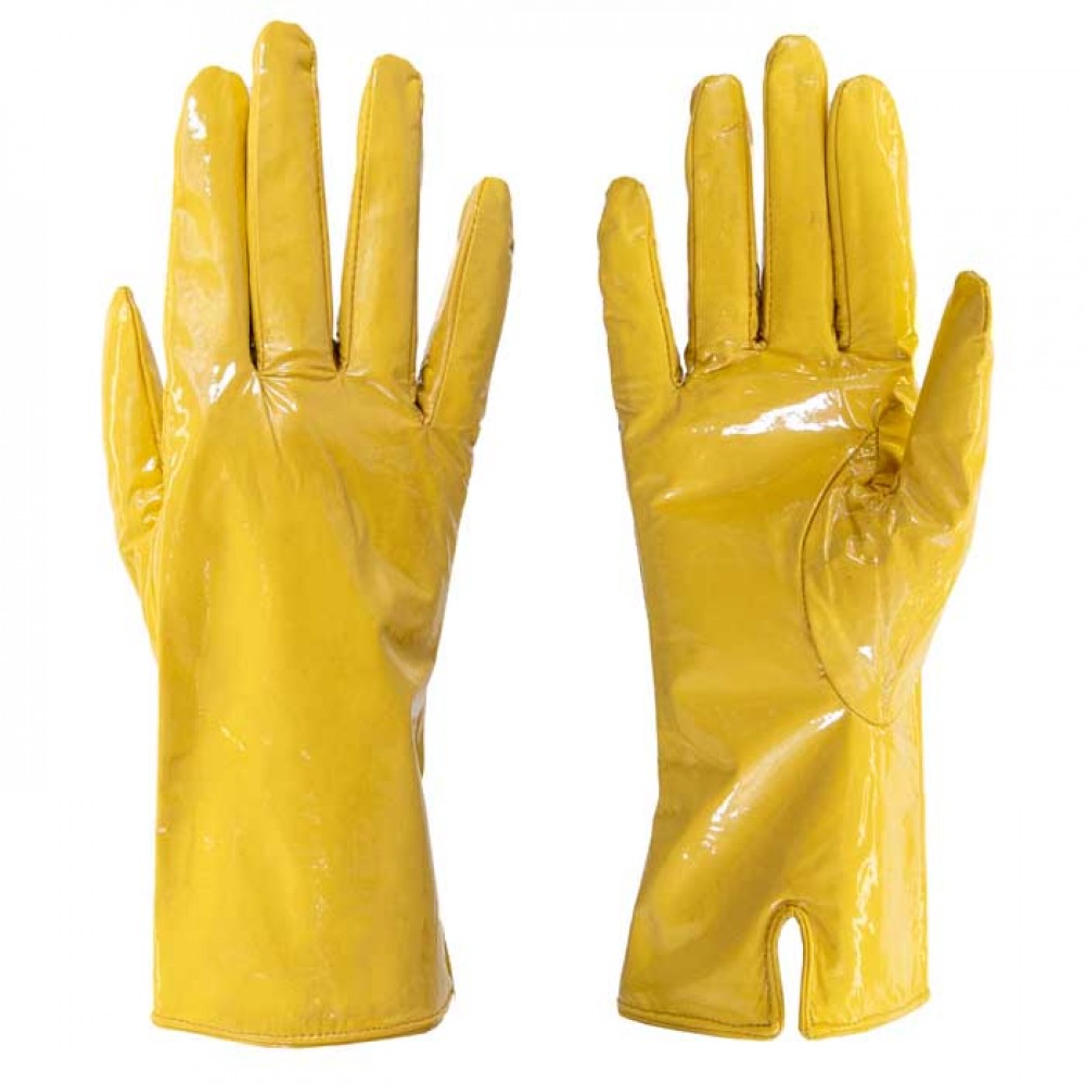 Дамски ръкавици PAULA VENTI модел SHINE естествена кожа  жълт лак
