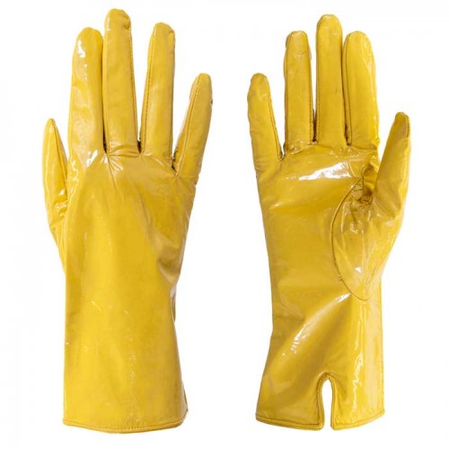 Дамски ръкавици PAULA VENTI модел SHINE естествена кожа жълт лак