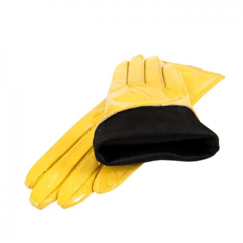Дамски ръкавици PAULA VENTI модел SHINE естествена кожа жълт лак