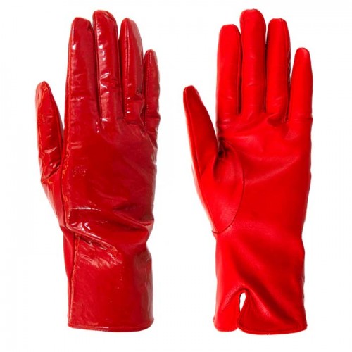 Дамски ръкавици PAULA VENTI модел SHINE естествена кожа червен лак