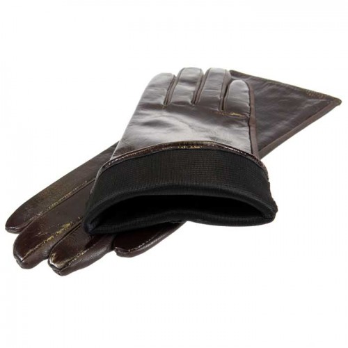 Дамски ръкавици PAULA VENTI модел SHINE естествена кожа кафяв лак