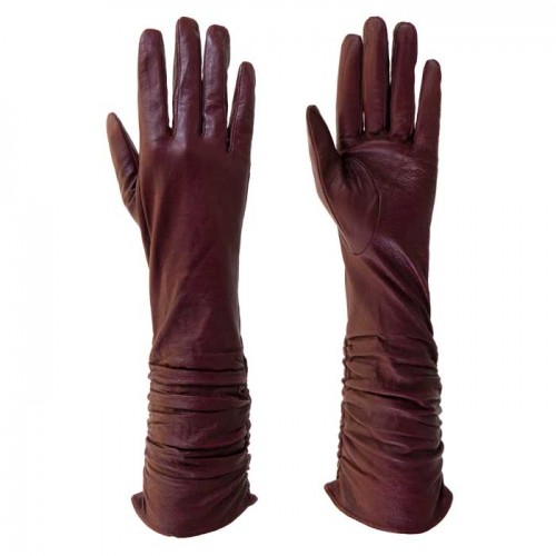 Дълги дамски ръкавици PAULA VENTI модел AVA естествена кожа бордо