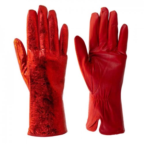 Дамски ръкавици PAULA VENTI модел JONA естествена кожа червен искрящ лазер