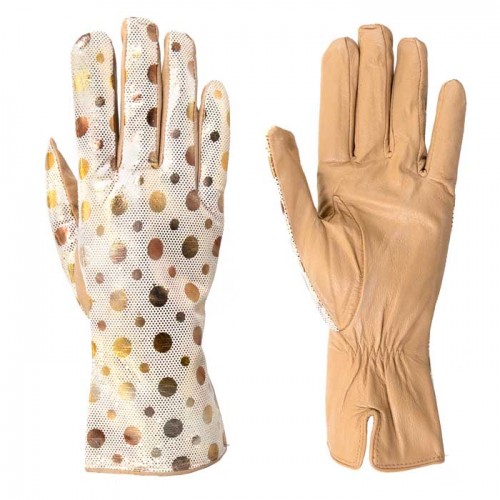 Дамски ръкавици PAULA VENTI модел JONA естествена кожа бежовo-златни