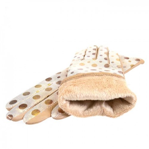 Дамски ръкавици PAULA VENTI модел JONA естествена кожа бежовo-златни