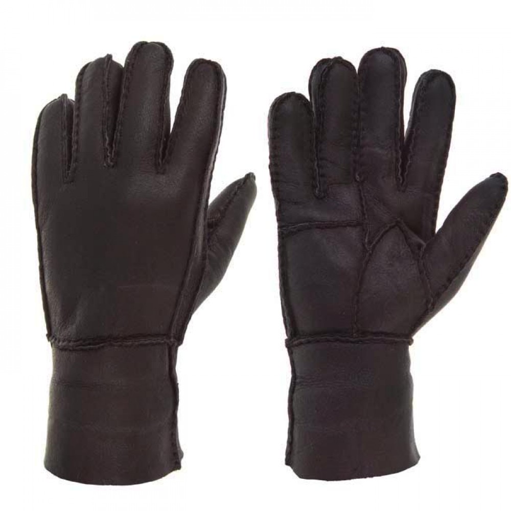Работни ръкавици мъжки ръкавици естествена кожа с подгъващ се маншет модел PVG999 цвят кафяв