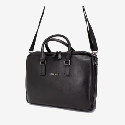 Дамска бизнес чанта ENZO NORI модел CLASSY естествена кожа черно гладко