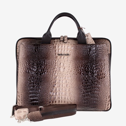 Дамска бизнес чанта ENZO NORI модел DORA естествена кожа бежов-кафяв