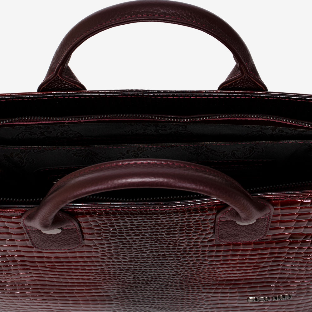 Дамска бизнес чанта ENZO NORI модел LULU естествена кожа бордо кроко лак