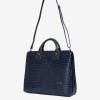 Дамска бизнес чанта ENZO NORI модел LULU естествена кожа син кроко лак