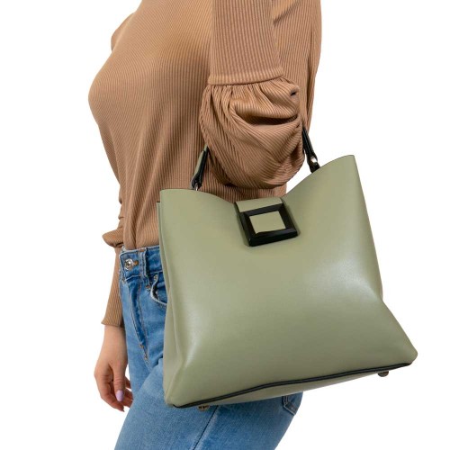 Дамска чанта PAULA VENTI модел FERARRA от еко кожа маслено зелен