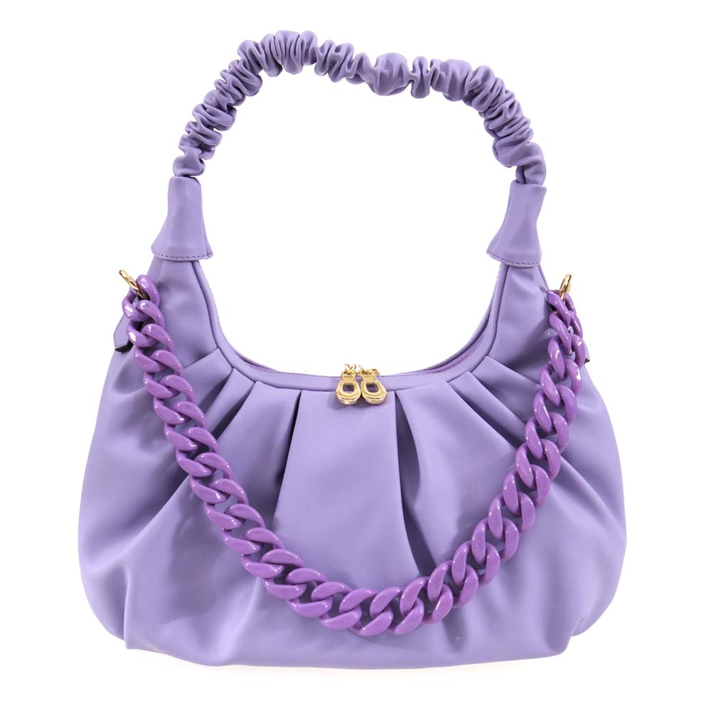 Дамска чанта Paula Venti от еко кожа лилава малък размер с допълнителна дълга дръжка 
