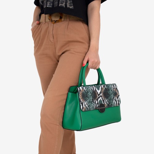 Дамска чанта PAULA VENTI модел RITA зелен със змийски елемент