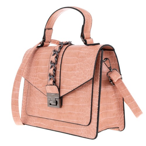 Малка дамска чанта PAULA VENTI модел ROMANS еко кожа розов кроко