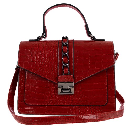 Малка дамска чанта PAULA VENTI модел ROMANS еко кожа червен кроко
