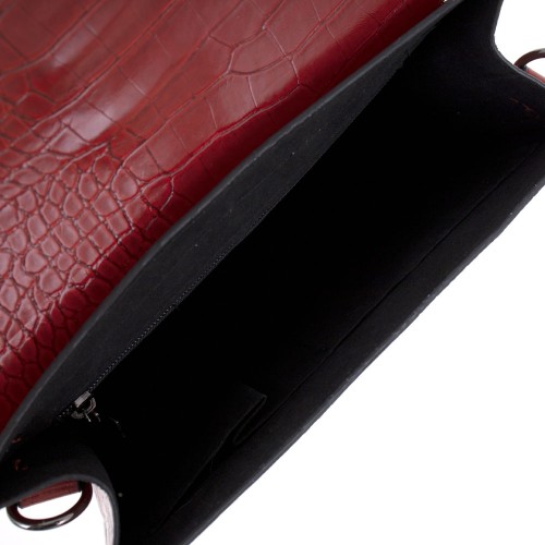 Малка дамска чанта PAULA VENTI модел ROMANS еко кожа червен кроко със змийски елемент