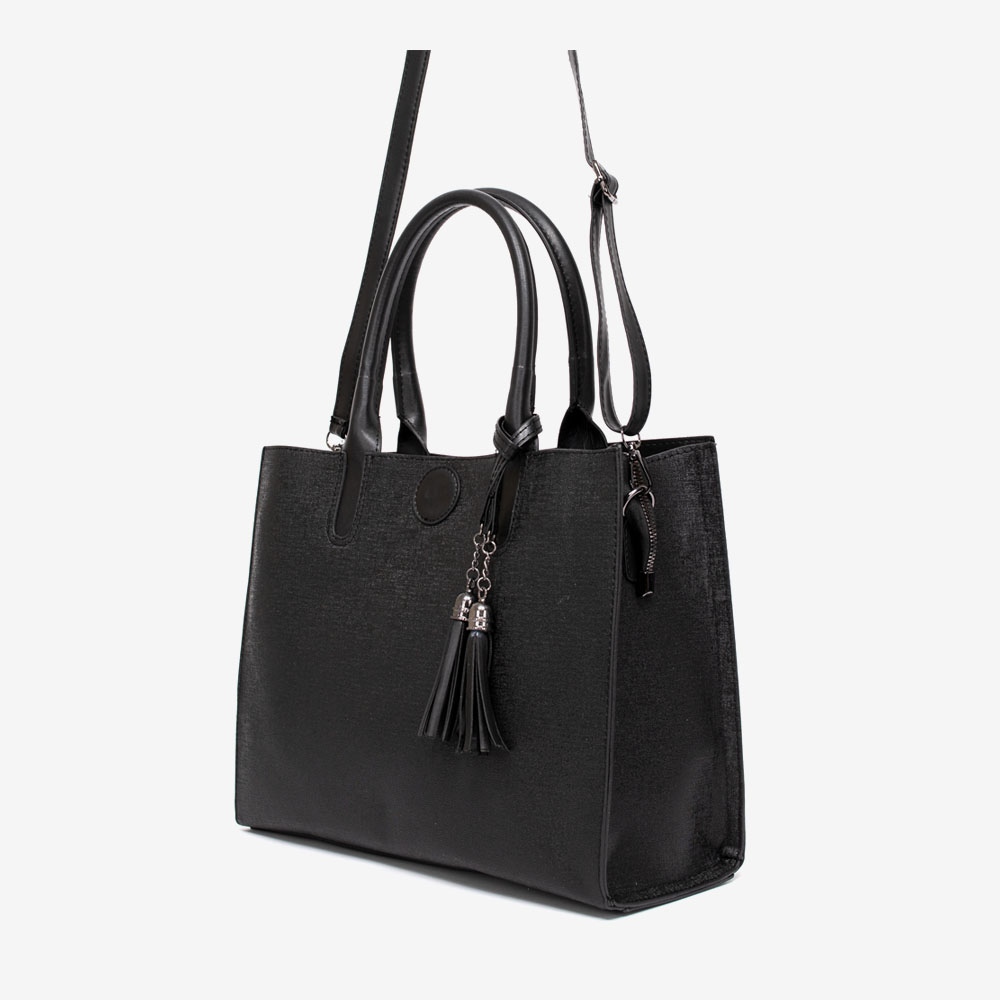 Дамска чанта PAULA VENTI модел ROSANA еко кожа черен с отблясъци