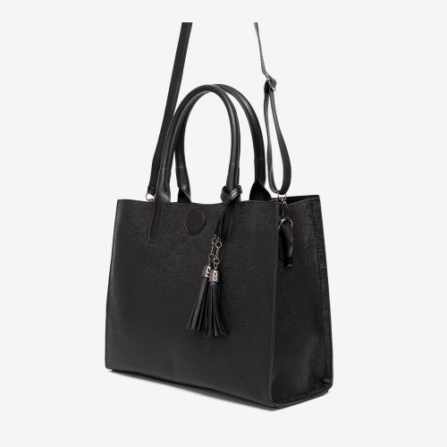 Дамска чанта модел ROSANA еко кожа черен с отблясъци