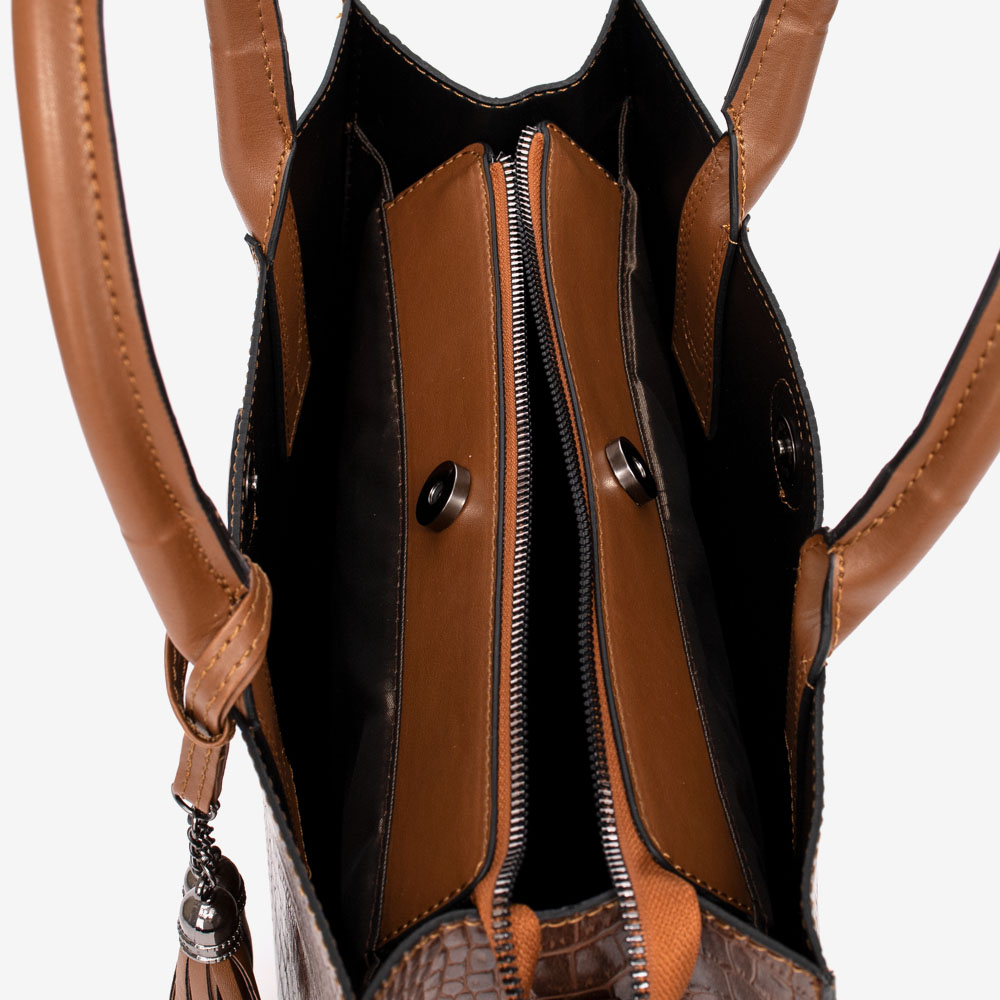 Дамска чанта PAULA VENTI модел ROSANA еко кожа светло кафяв кроко