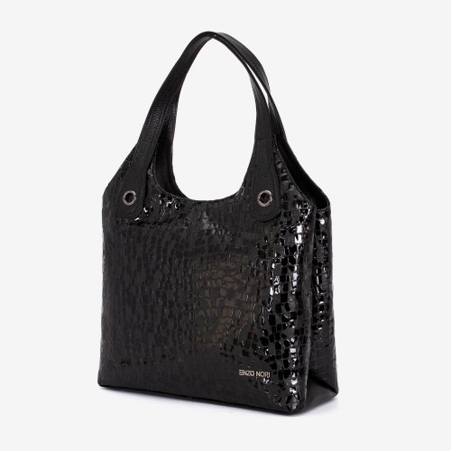 Дамска чанта ENZO NORI модел MEG естествена кожа черен лак