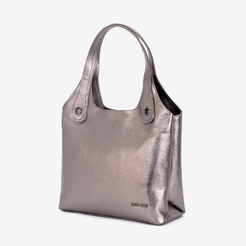 Дамска чанта ENZO NORI модел MEG естествена кожа тъмно сребро