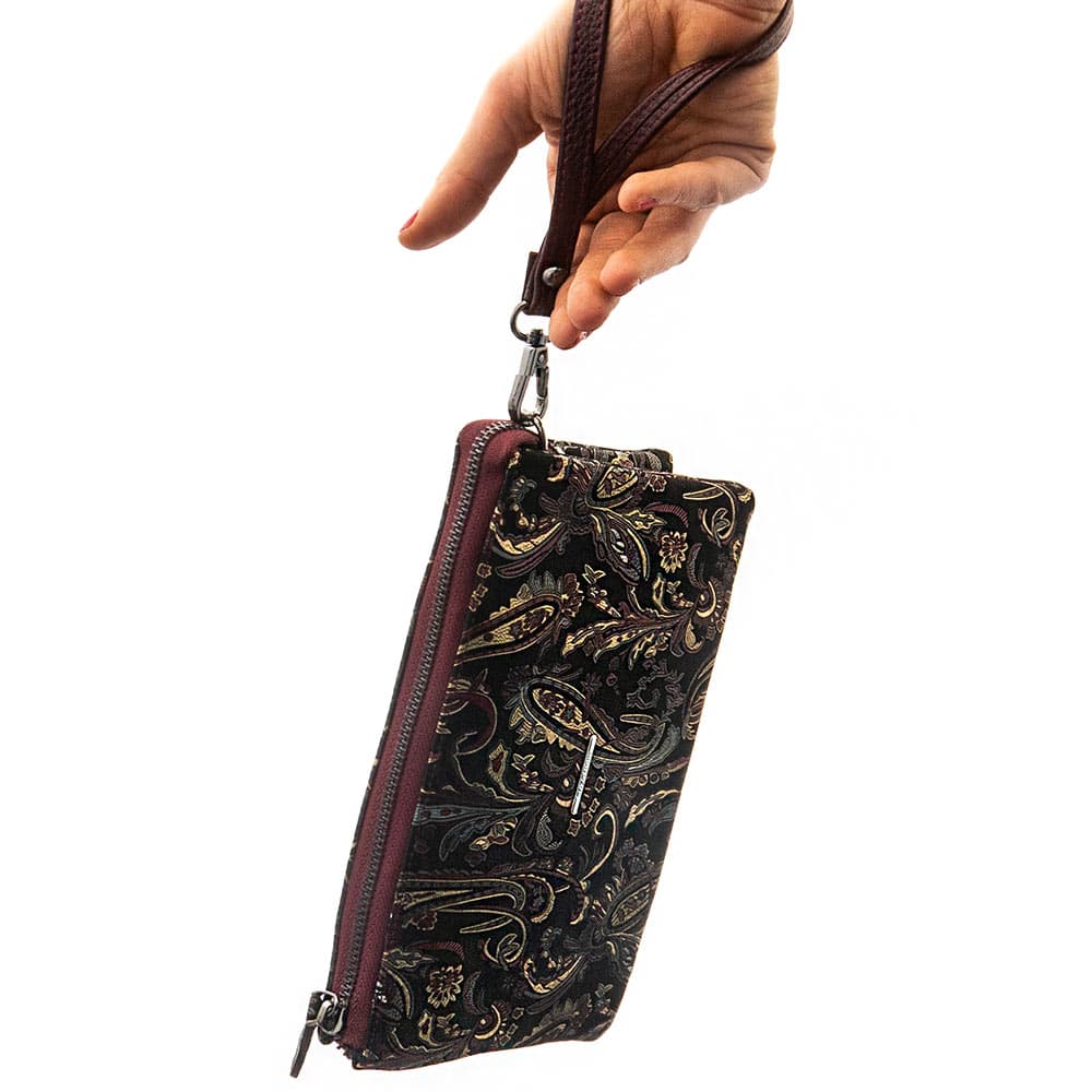 Красива малка дамска чанта от естествена фина напа кожа ENZO NORI модел ALINA цвят черен с цветя лазер