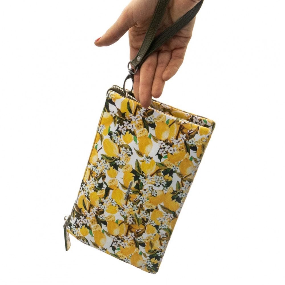 Атрактивна лятна дамска чантичка от естествена фина напа кожа ENZO NORI модел ALINA цвят жълт с бял лазер