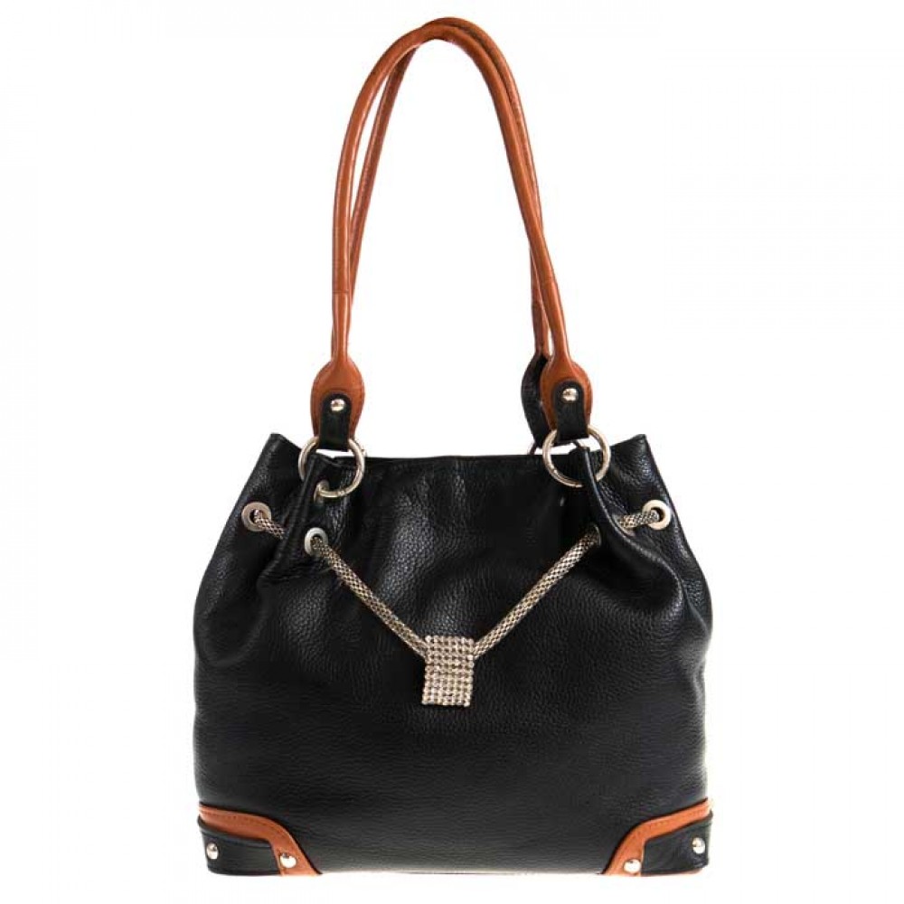 Стилна дамска чанта PAULA VENTI модел CESARIA естествена кожа цвят черен
