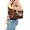 Елегантна дамска чанта PAULA VENTI модел GIANNA естествена кожа цвят кафяв змийски лазер