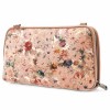 Малка дамска чанта тип портмоне ENZO NORI от естествена кожа с дълга дръжка розова с лазерна обработка на цветя