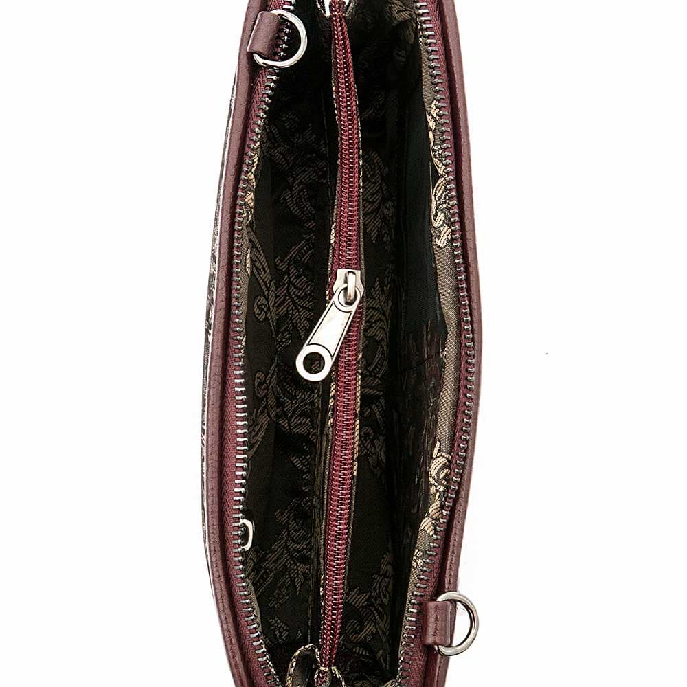 Малка дамска чанта ENZO NORI модел ANGELA от висококачествена естествена кожа цвят черен с цветя лазер