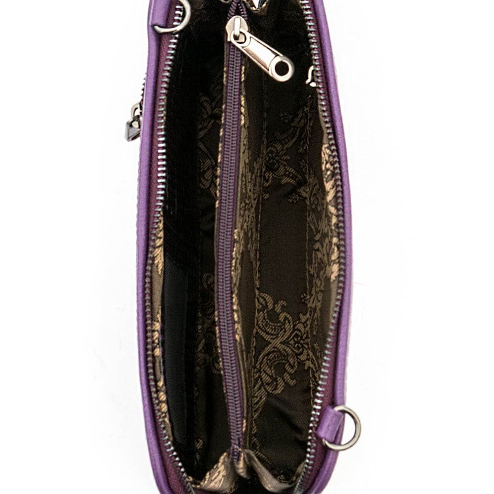 Лилава малка дамска чанта ENZO NORI модел ANGELA от висококачествена естествена кожа кроко лак