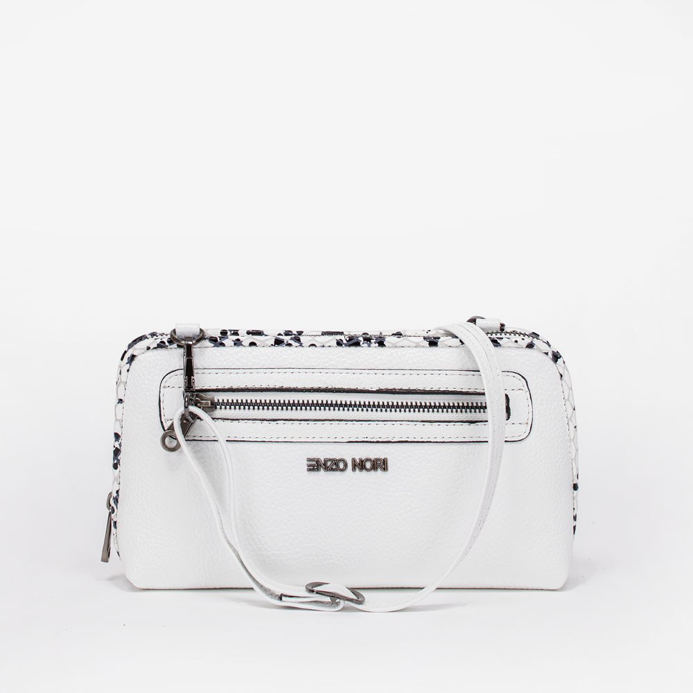 Малка дамска чанта ENZO NORI модел ANGELA естествена кожа бял