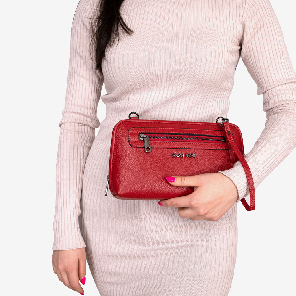 Малка дамска чанта през рамо ENZO NORI модел ANGELA естествена кожа червен