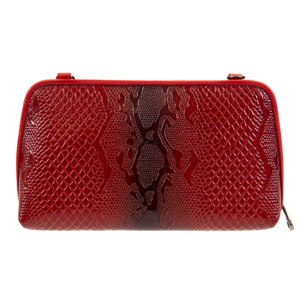 Малка дамска чанта ENZO NORI модел ANGELA естествена кожа червен змийски лак