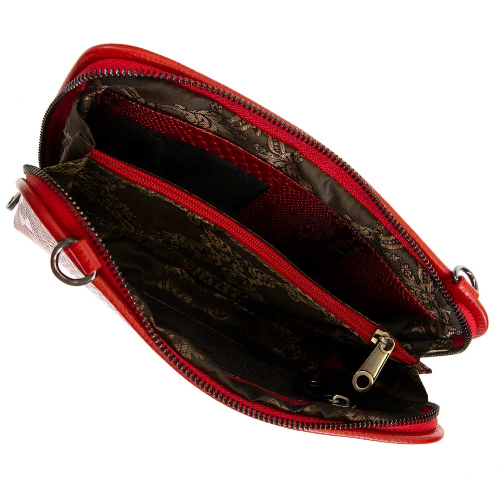 Малка дамска чанта ENZO NORI модел ANGELA естествена кожа червен змийски лак