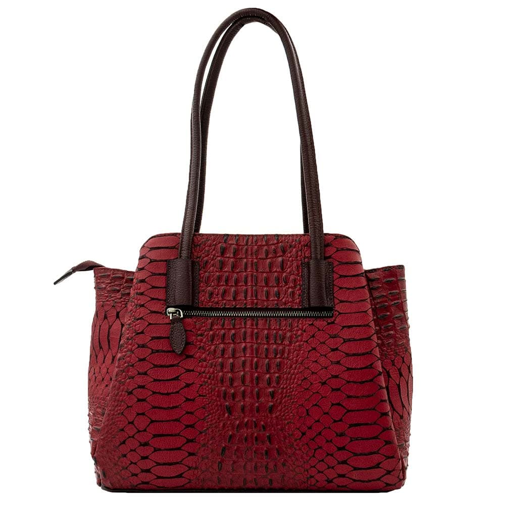 Красива дамска чанта ENZO NORI модел LARA от естествена фина напа кожа цвят червен кроко лак