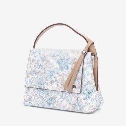 Малка дамска чанта Paula Venti модел JEWEL естествена кожа сини цветя