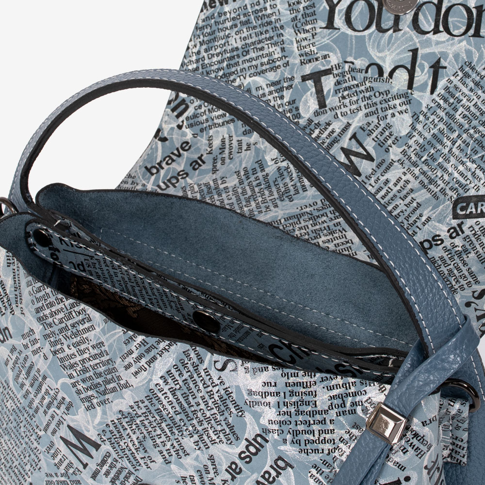 Малка дамска чанта ENZO NORI модел JEWEL естествена кожа син с надписи