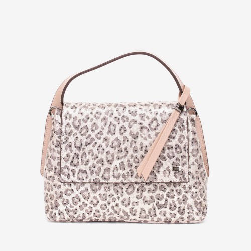 Малка дамска чанта през рамо Paula Venti модел JEWEL естествена кожа розов леопард