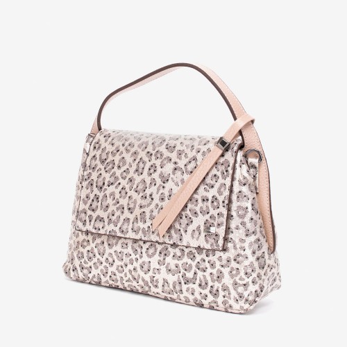 Малка дамска чанта през рамо Paula Venti модел JEWEL естествена кожа розов леопард