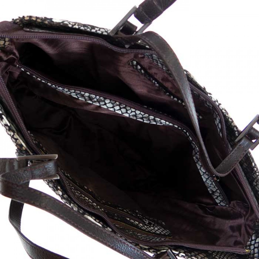 Дамска чанта PAULA VENTI модел FEDERICA естествена кожа цвят бежов змийски лазер