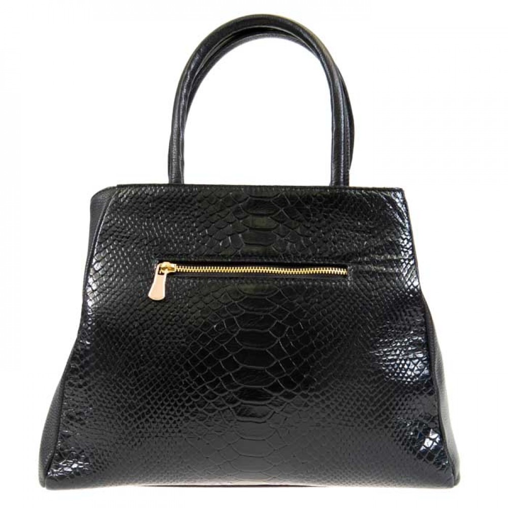 Голяма дамска чанта с твърдо дъно естествена кожа PAULA VENTI черен змийски лак