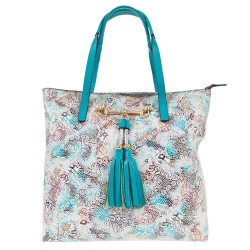 Дамска чанта PAULA VENTI модел ESPERANZA естествена кожа сив-син с цветя