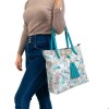 Дамска чанта PAULA VENTI модел ESPERANZA естествена кожа сив-син с цветя