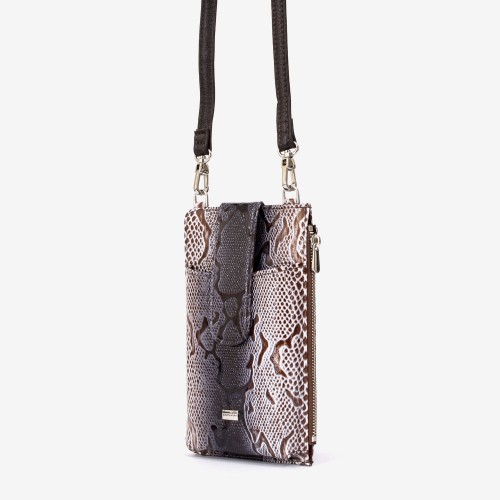 Малка дамска чанта модел LENNY естествена кожа бежов-кафяв принт
